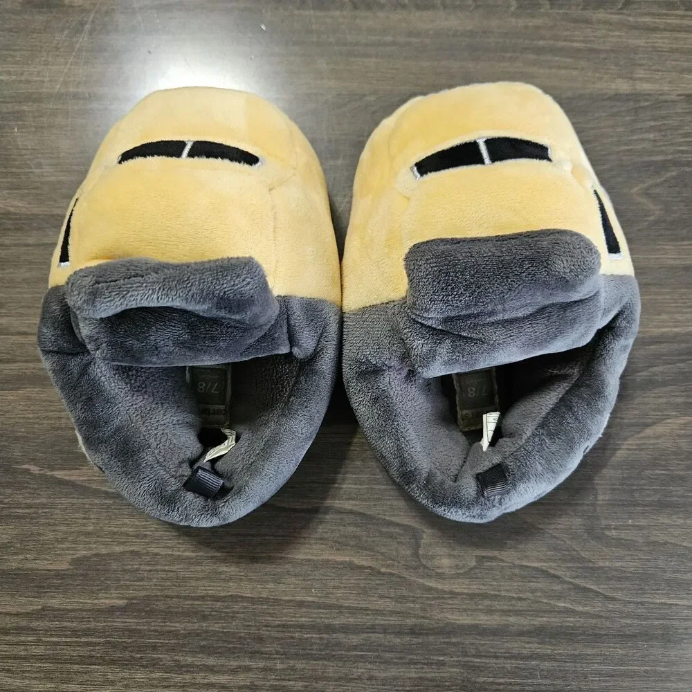 Carter's Toddler Boy Truck Slippers Yellow Grey Plush Soft